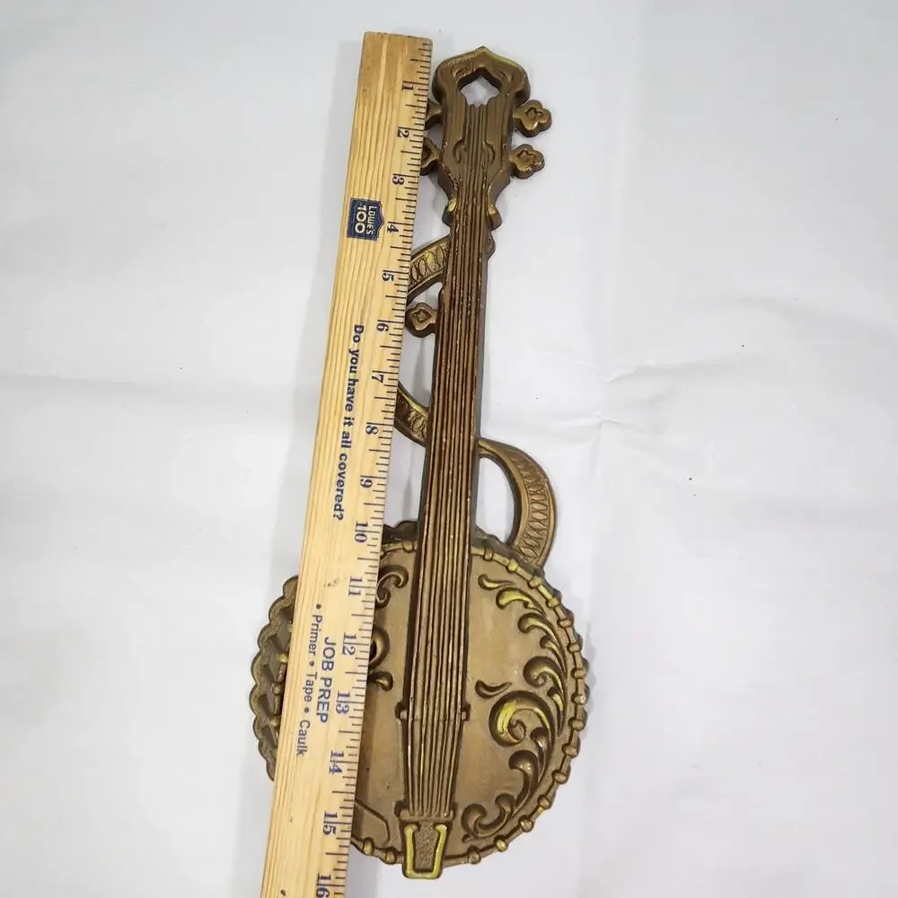 Vtg 70s Metal Banjo Wall Decor Brass Bronze Cottage MCM Sexton USA Musician Folk